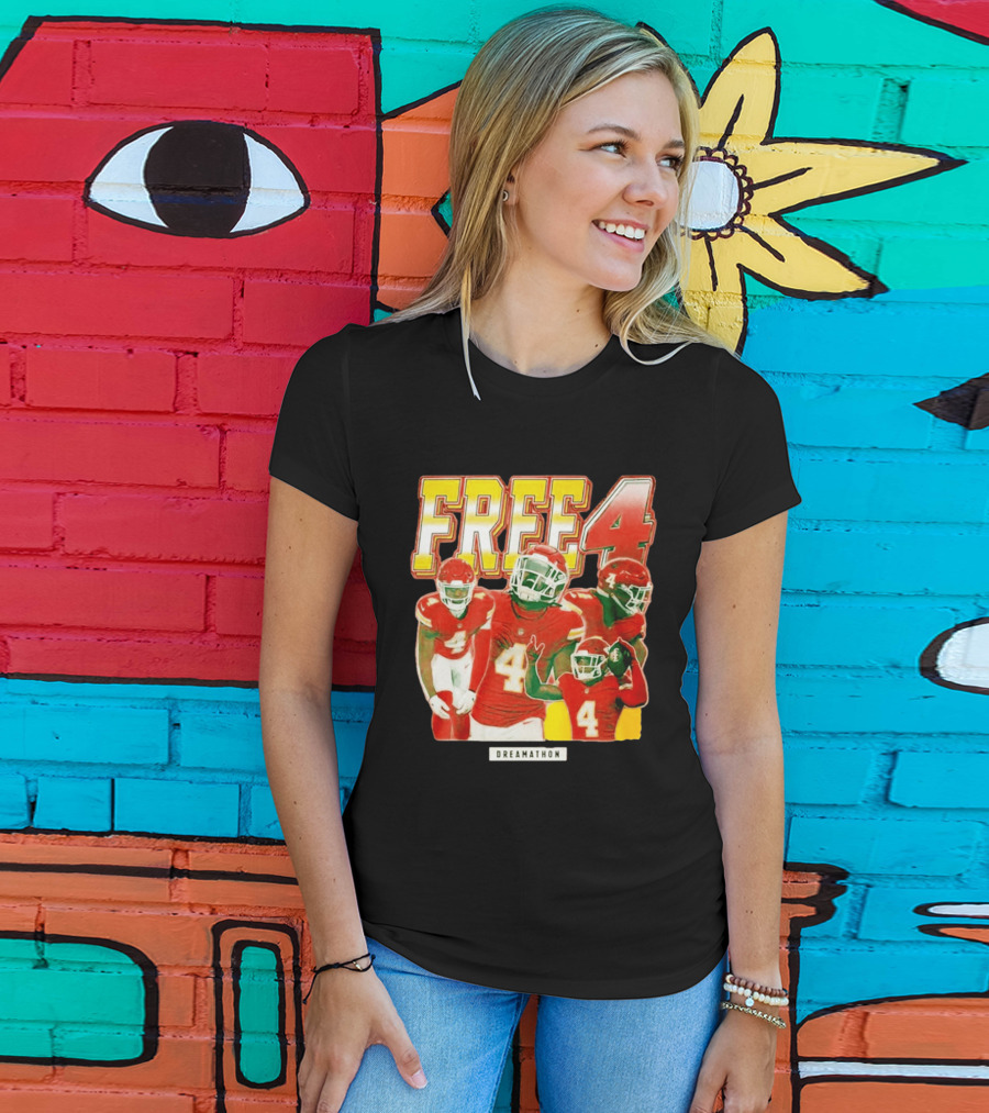 Free 4 Dreamathon Player Collage Red Football Jersey Number 4 T-Shirt