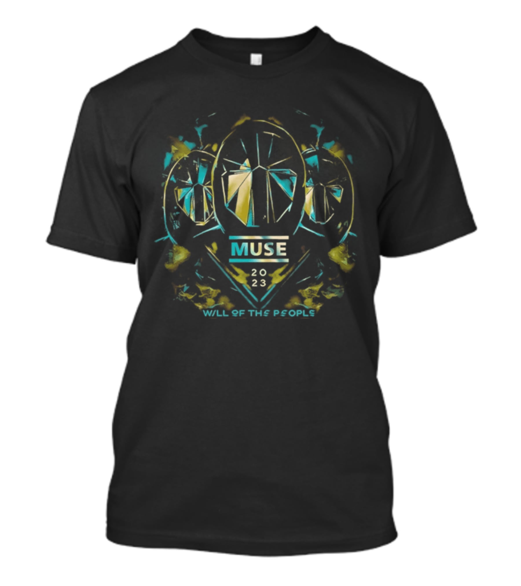 Muse Will Of The People 2023 Tour Symbol With Abstract Faces And Color Bursts T-Shirt