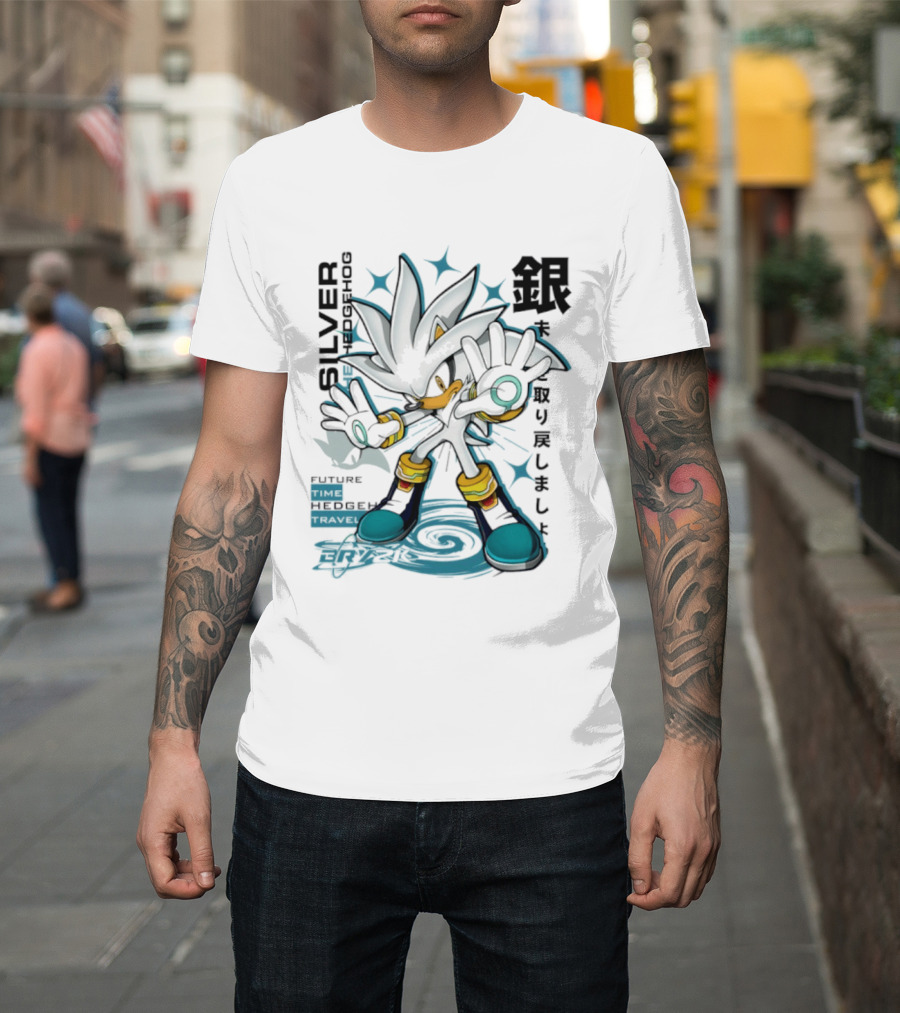 Silver Psychokinesis Future Hedgehog Japanese T-Shirt