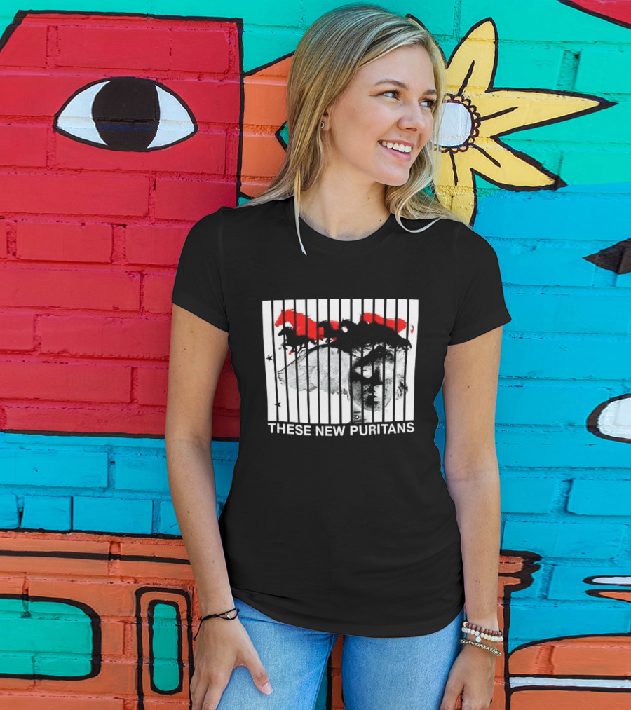 These New Puritans Face And Red Abstract Paint Stripes T-Shirt