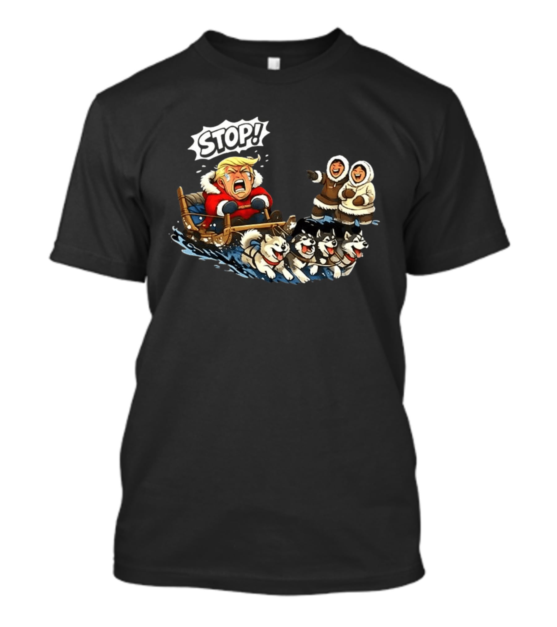 STOP Trump Greenland Dogsled Cartoon T-Shirt
