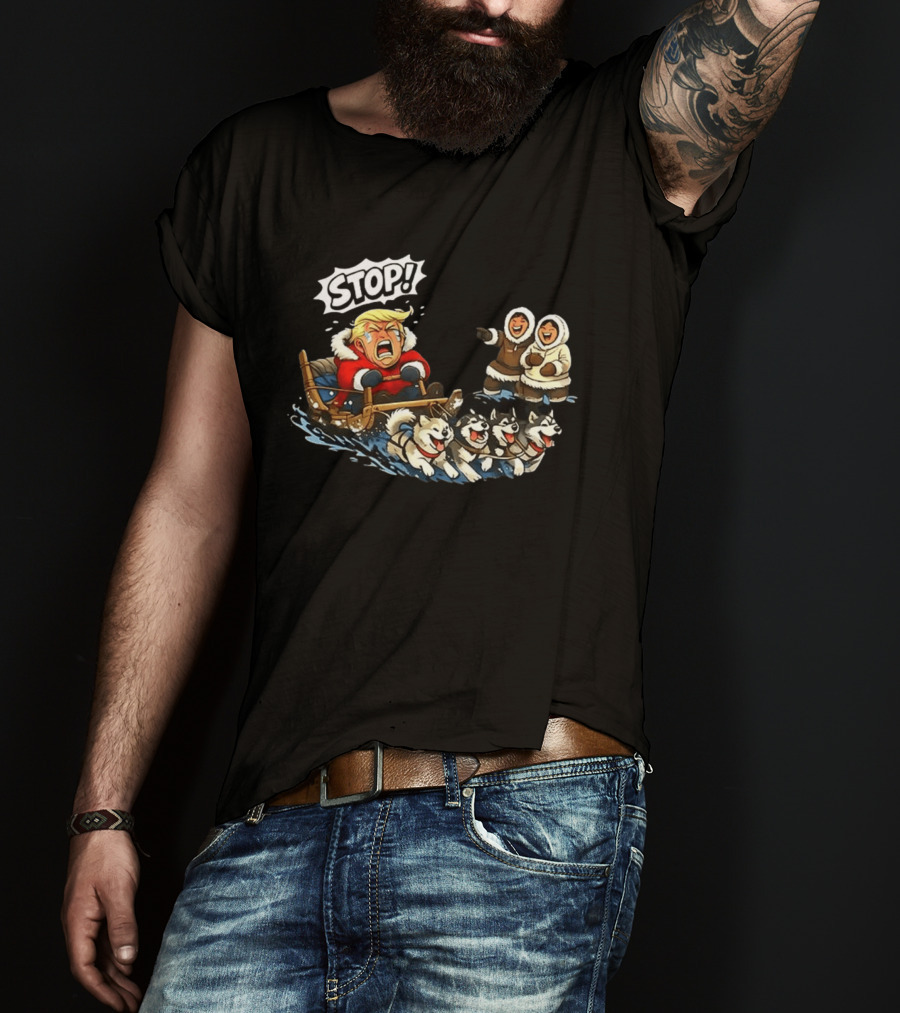 STOP Trump Greenland Dogsled Cartoon T-Shirt