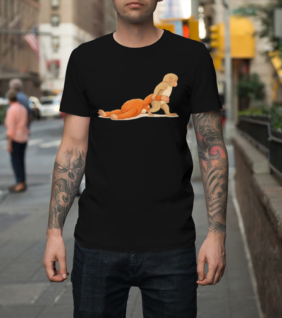 Baby Monkey Punch Hilarious Cartoon Primate Scene T-Shirt