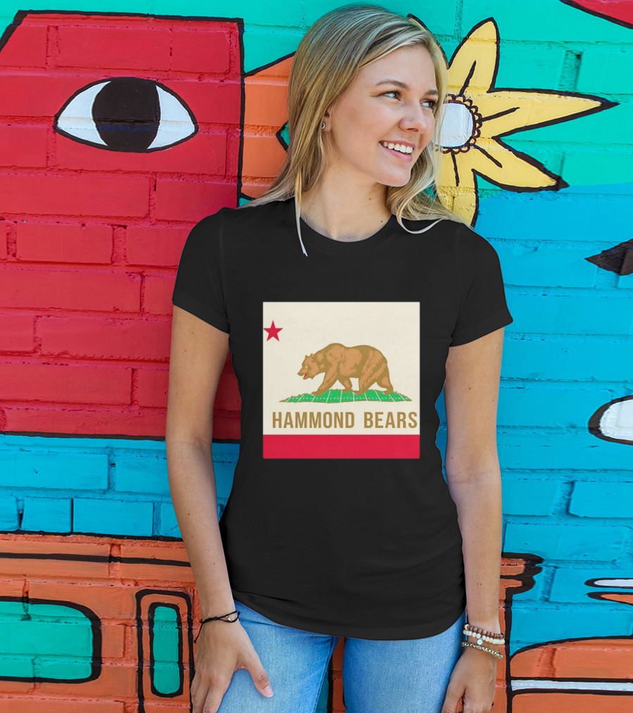 Hammond Bears California Flag Red Star Bear Image T-Shirt