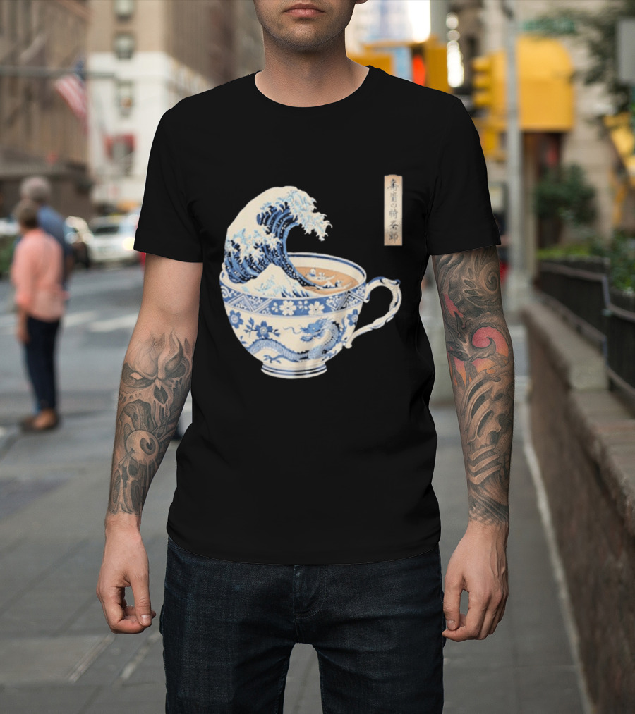 The Great Kanagawa Tea Cup Ukiyo E Wave Meets Dragon Porcelain T-Shirt
