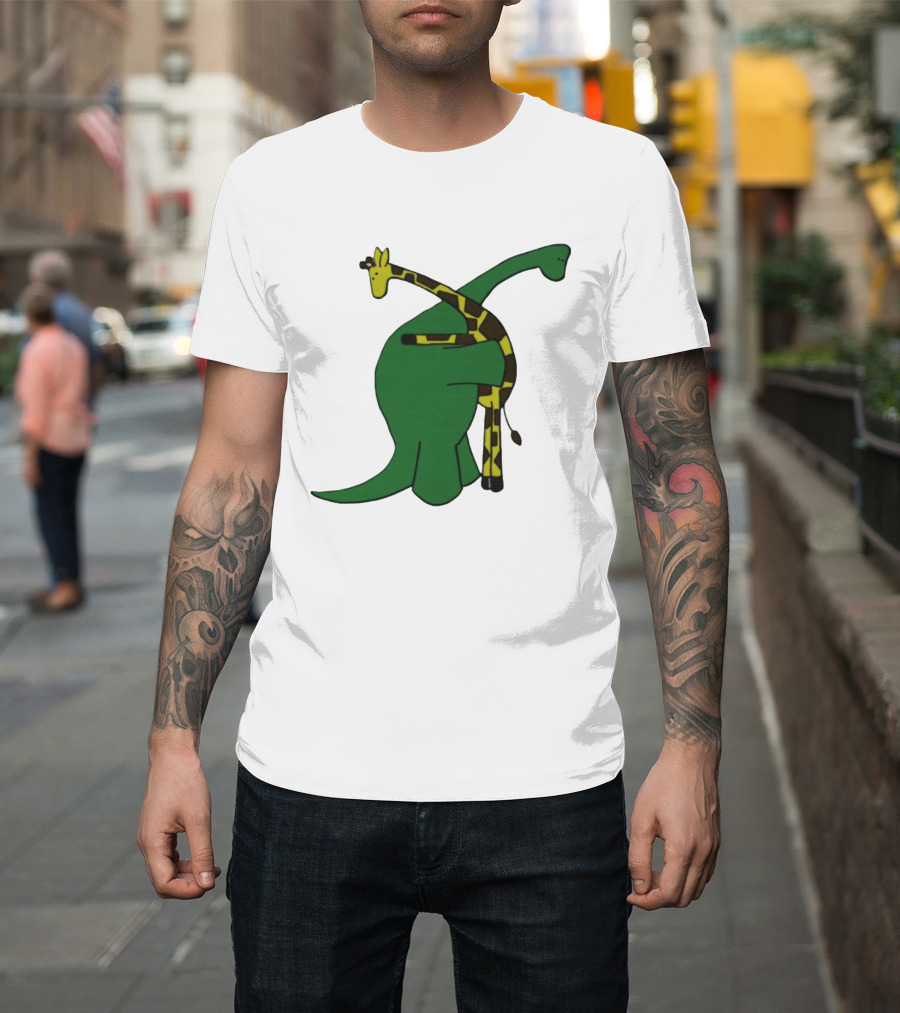 Dinosaur And Giraffe Friendship Embrace T-Shirt