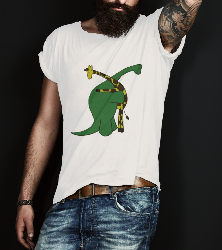 Dinosaur And Giraffe Friendship Embrace T-Shirt