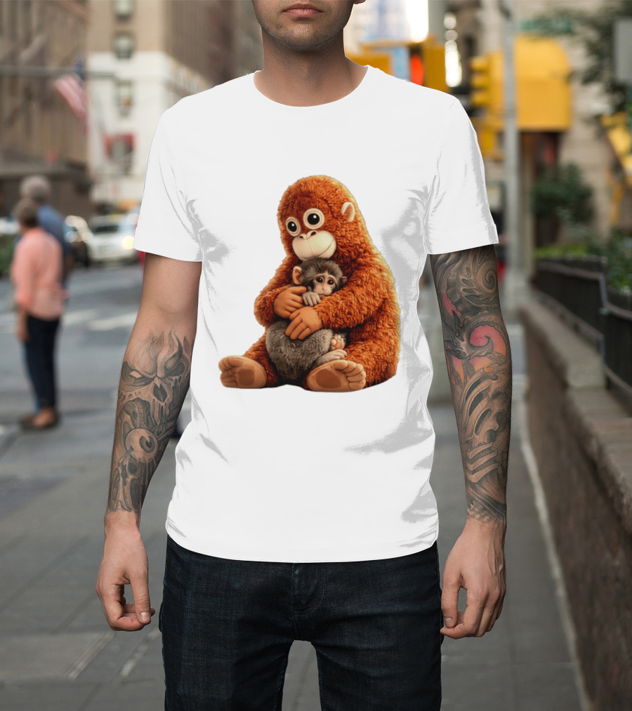 Punch Monkey Hugging Plush Baby Monkey T-Shirt