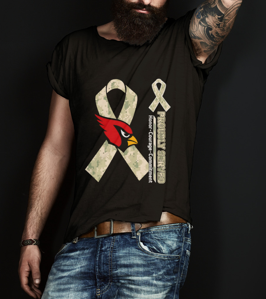Arizona Cardinals Proudly Served Military Camo Honor Courage Commitment T-Shirt