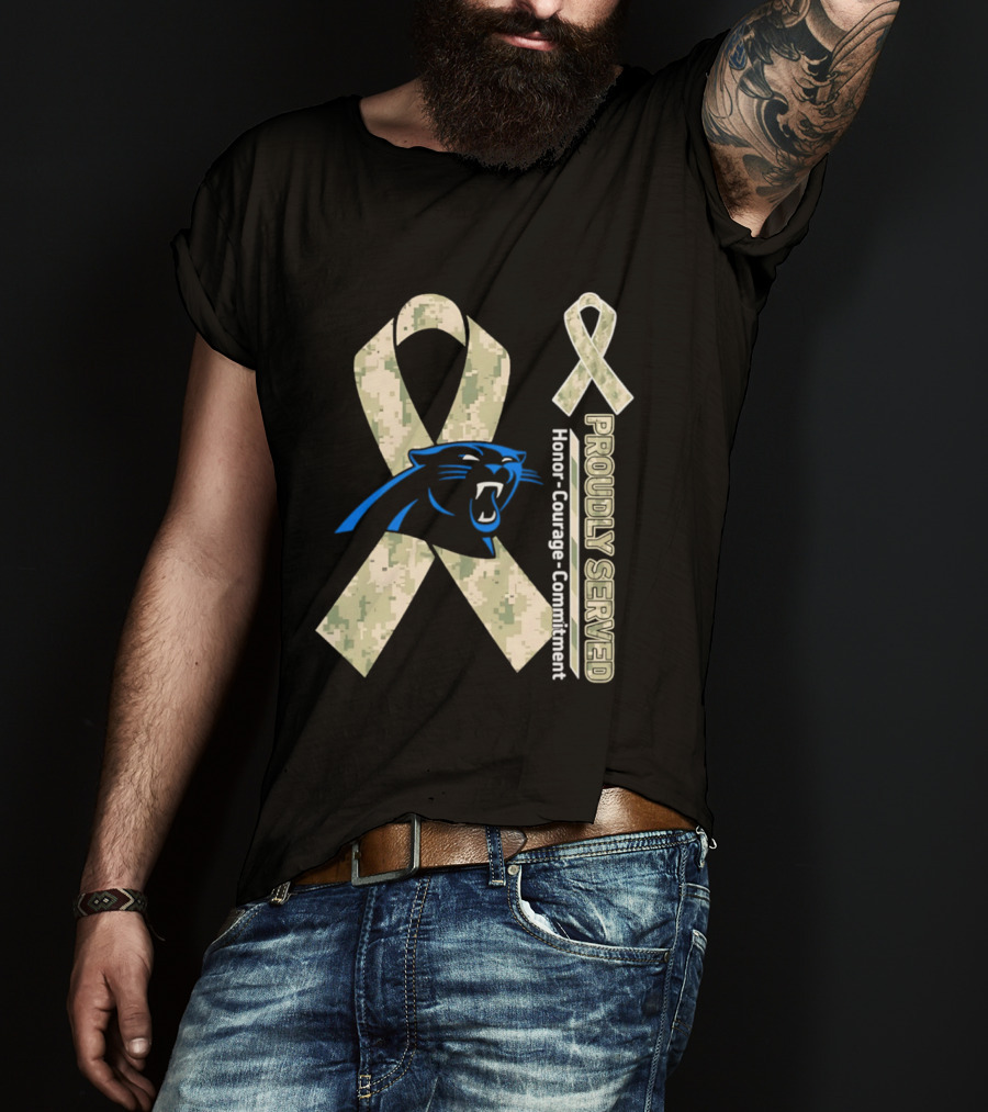 Carolina Panthers Camouflage Ribbon Proudly Served Honor Courage Commitment T-Shirt