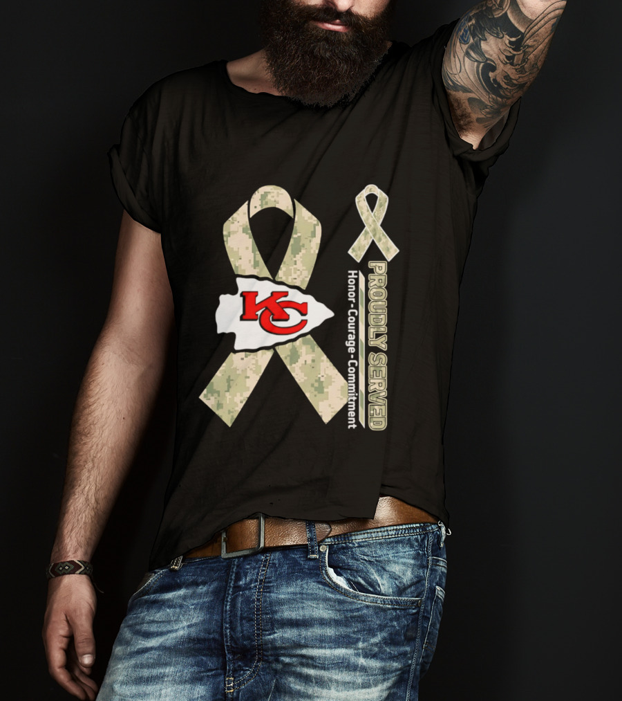 Kansas City Chiefs Military Support Honor Courage Commitment Kansas Camo Ribbon T-Shirt