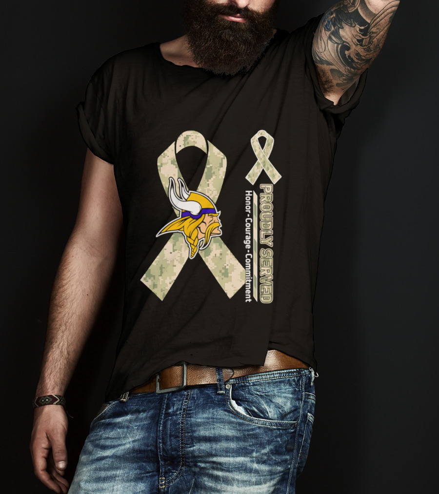 Minnesota Vikings Proudly Served Honor Courage Commitment Camouflage Ribbon T-Shirt