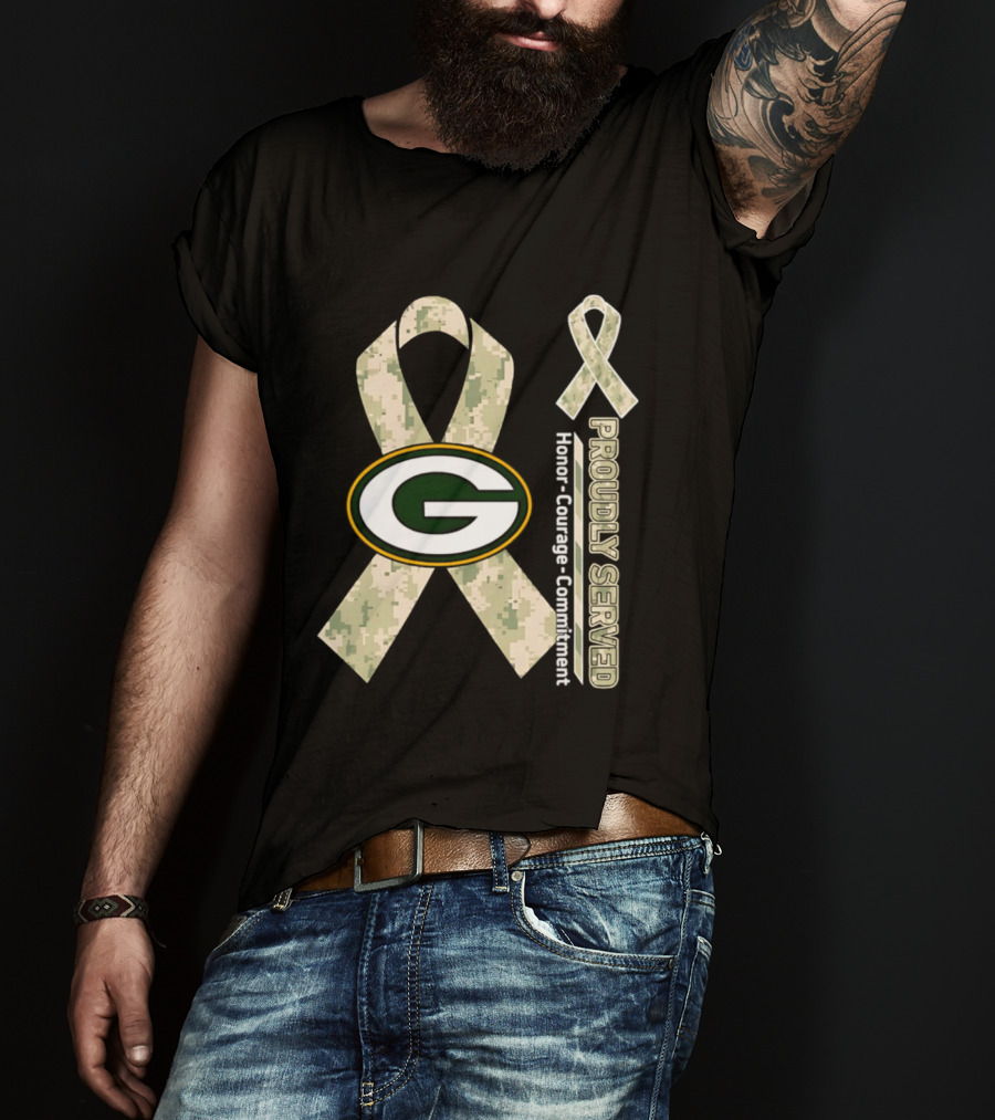 Green Bay Packers Camouflage Ribbon Honor Courage Commitment T-Shirt