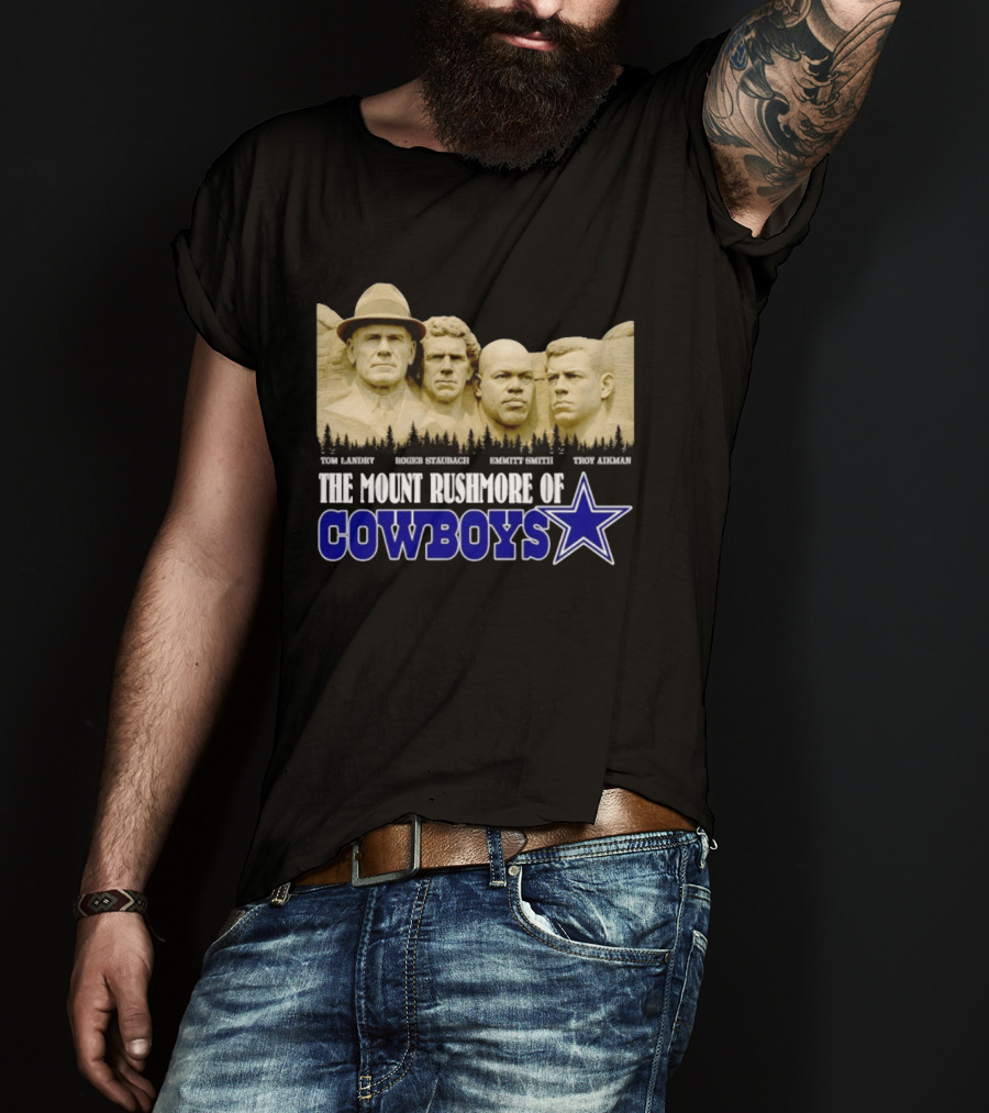 Tom Landry Roger Staubach Emmitt Smith Troy Aikman Mount Rushmore Cowboys Star T-Shirt