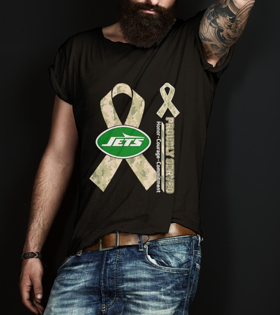 New York Jets Camo Ribbon Proudly Served Honor Courage Commitment T-Shirt