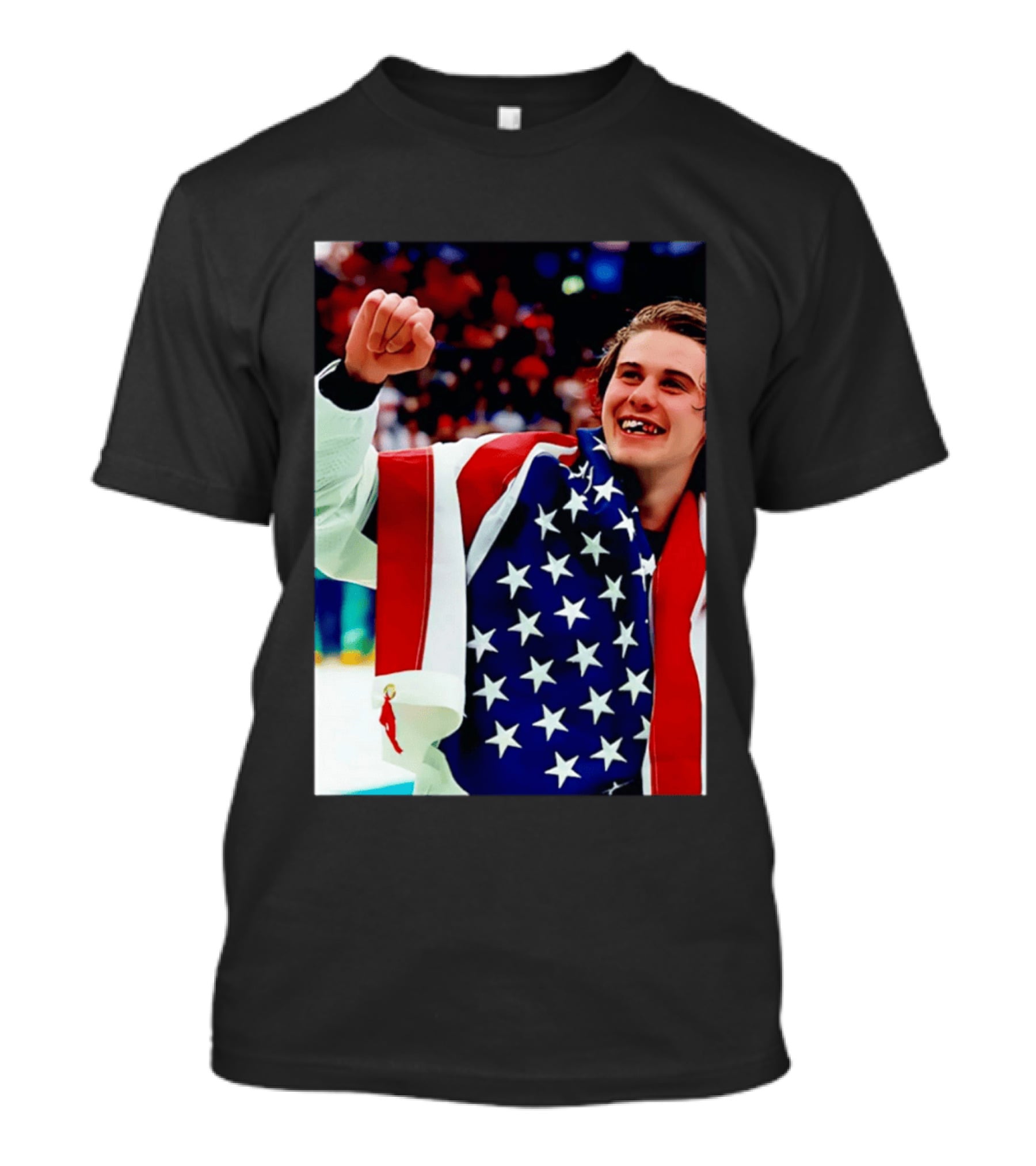 Jack Hughes Celebrating Team USA Hockey Star Spangled Moment T-Shirt