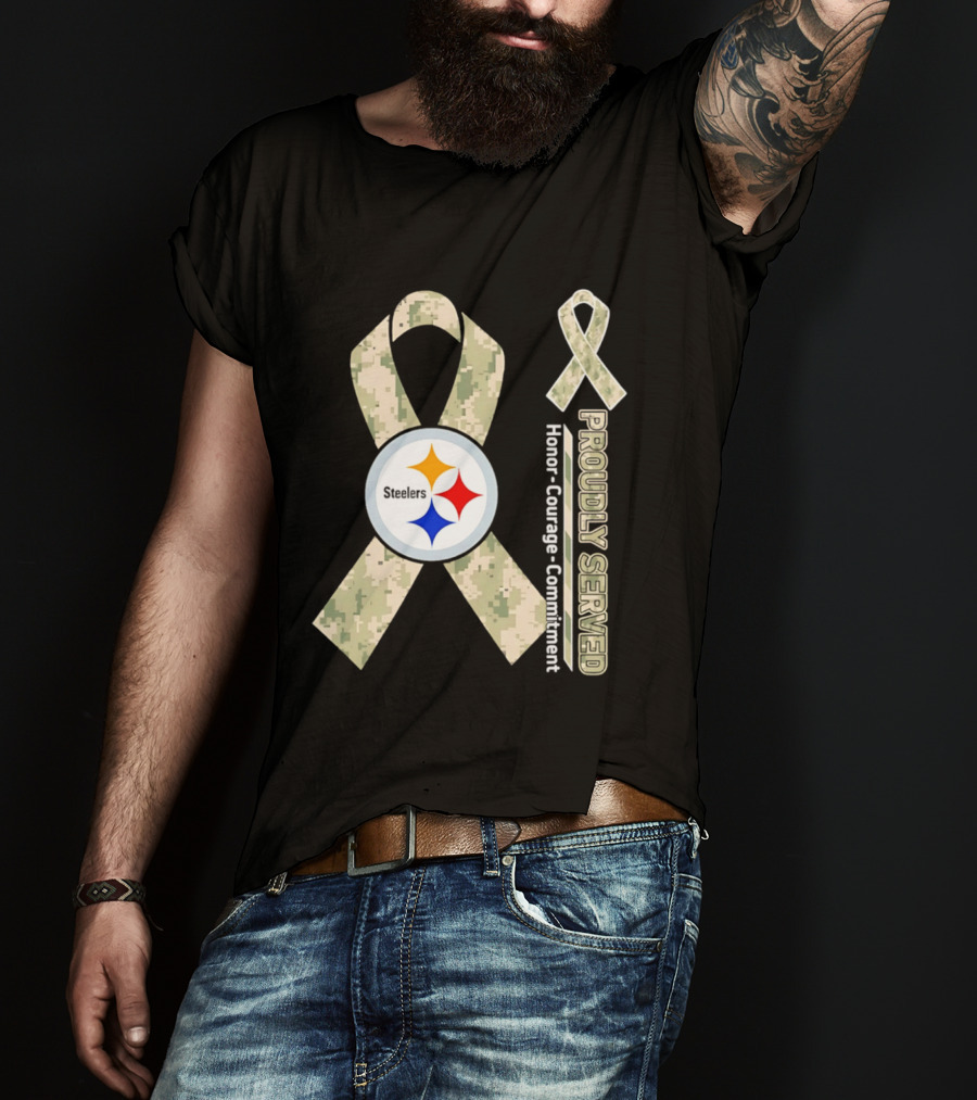 Pittsburgh Steelers Camouflage Ribbon Proudly Served Honor Courage Commitment T-Shirt