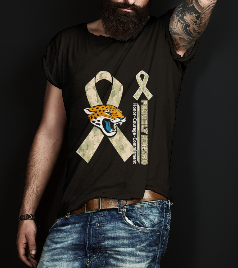 Jacksonville Jaguars Camouflage Ribbon Proudly Served Honor Courage Commitment T-Shirt