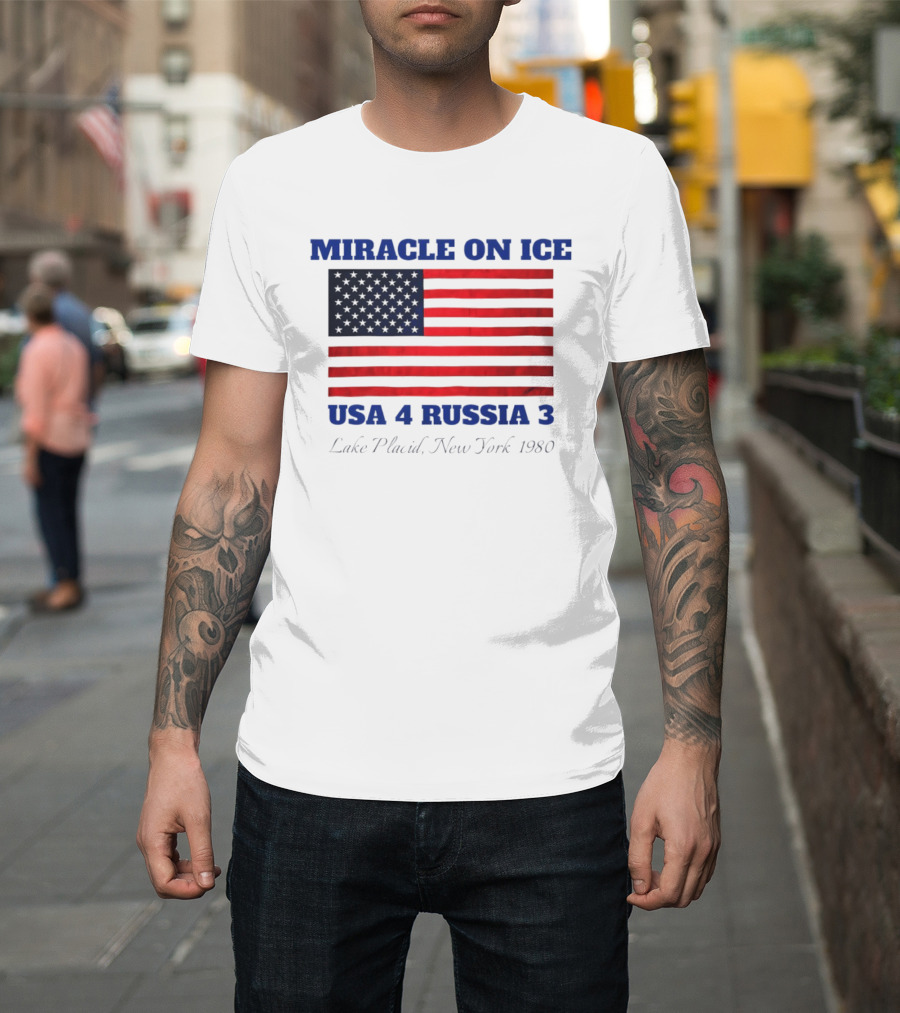 Miracle On Ice USA 4 Russia 3 American Flag Lake Placid New York 1980 Olympic 2026 Milano Cortina T-Shirt