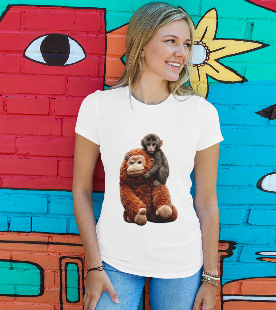 Monkey Punch Plush Toy And Baby Monkey Cuddling Image T-Shirt