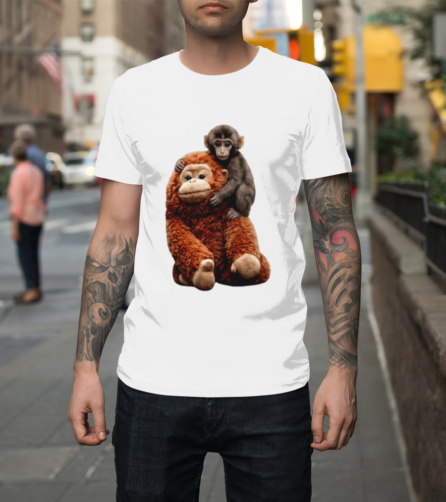 Monkey Punch Plush Toy And Baby Monkey Cuddling Image T-Shirt