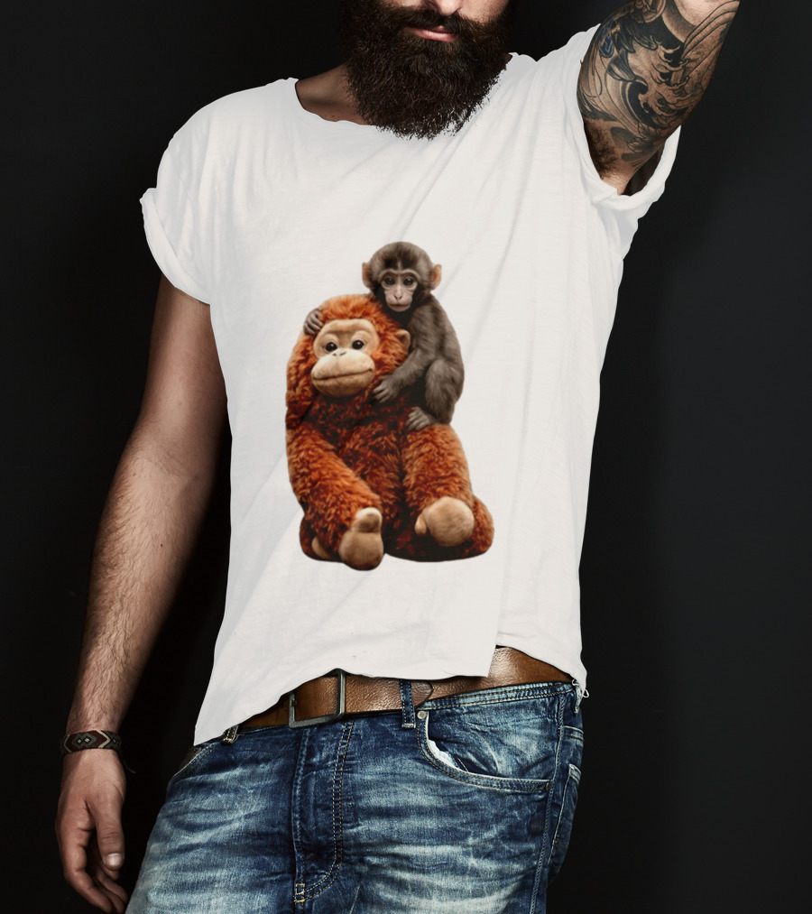 Monkey Punch Plush Toy And Baby Monkey Cuddling Image T-Shirt