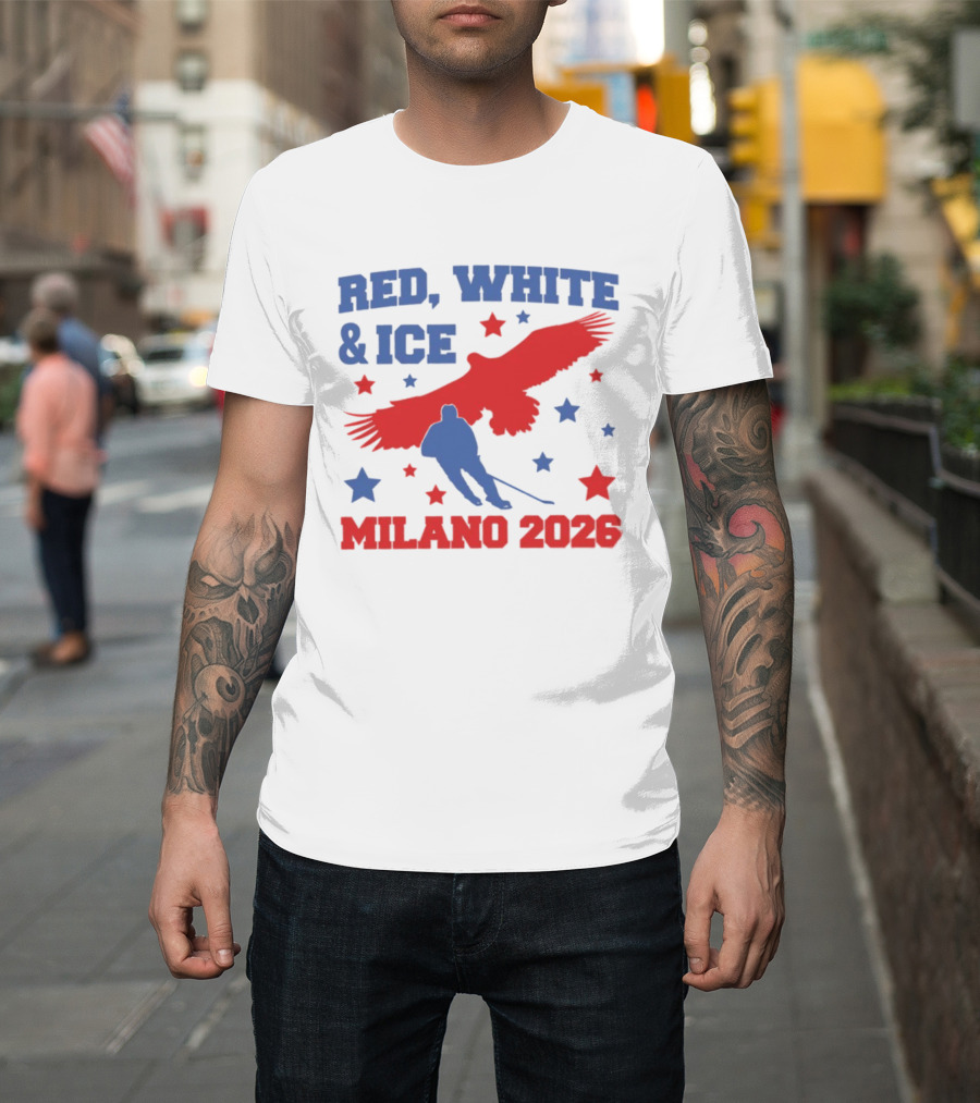 Red White And Ice Milano 2026 USA Hockey Eagle And Stars T-Shirt