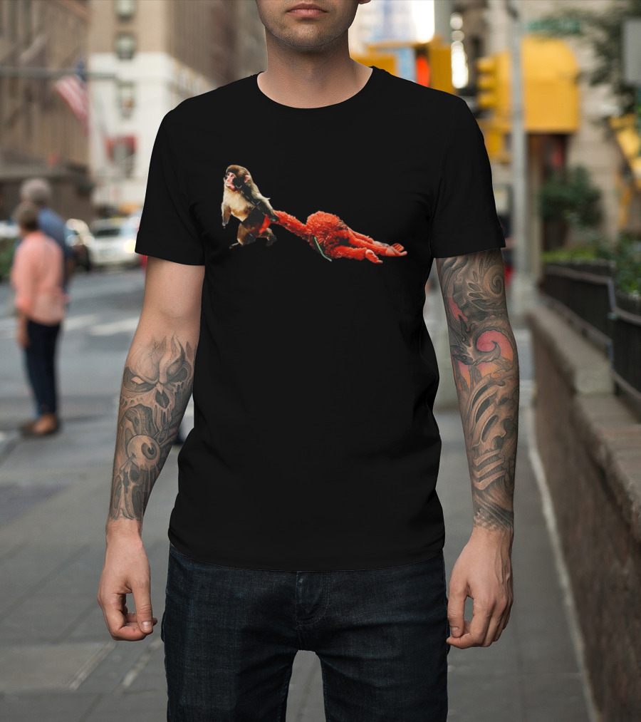 Punch Baby Monkey Dragging Emotional Plush Toy T-Shirt