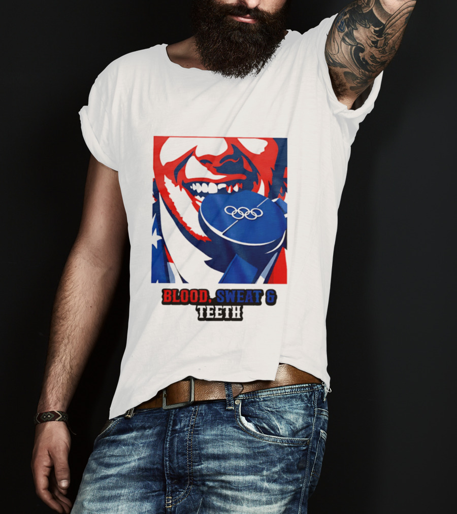 Blood Sweat Teeth Jack Hughes USA Olympic Hockey Gold Medal Champs T-Shirt