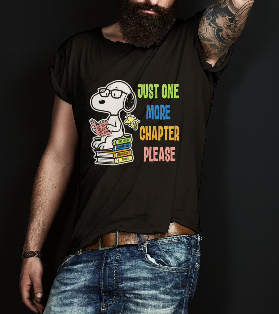 Snoopy Just One More Chapter Please Peanuts Reading Glasses Books Stack T-Shirt