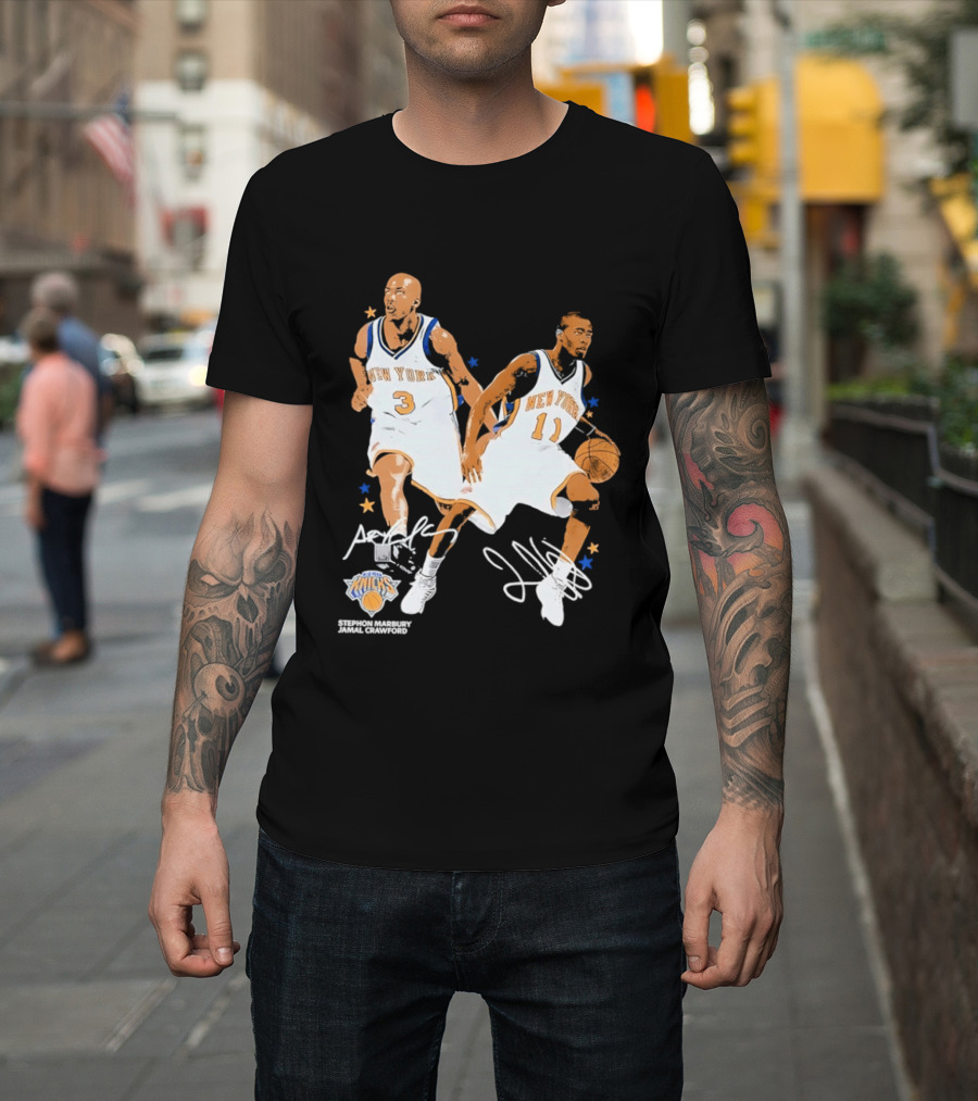 Stephon Marbury Jamal Crawford New York Knicks 3 11 Signatures T-Shirt