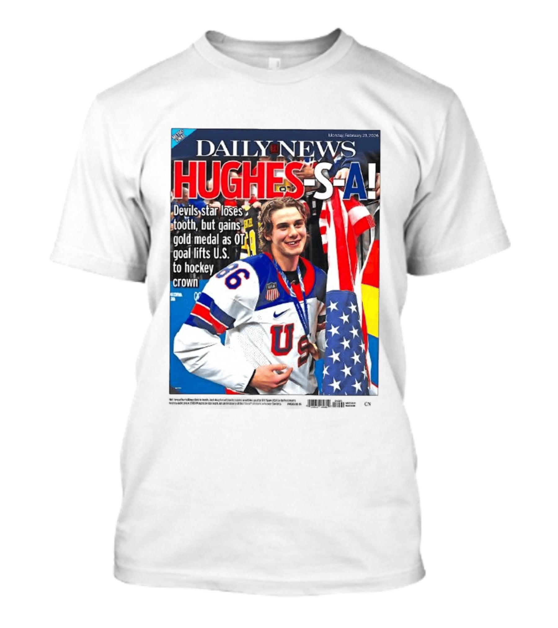 Daily News Jack Hughes S A Gold Medal US Hockey Devil Star T-Shirt
