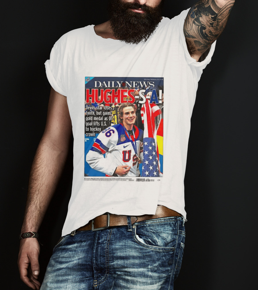 Daily News Jack Hughes S A Gold Medal US Hockey Devil Star T-Shirt