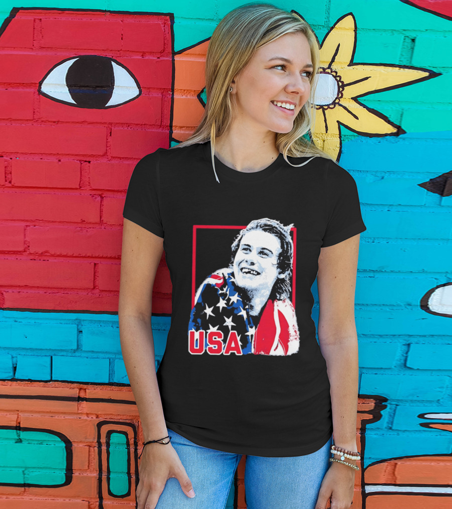 USA Flag Happy Athlete Red Frame American Pride T-Shirt