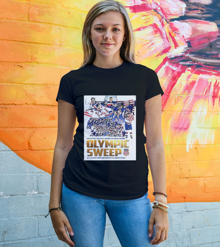 U.S. Olympic Ice Hockey History First Sweep Men's And Women's Teams T-Shirt