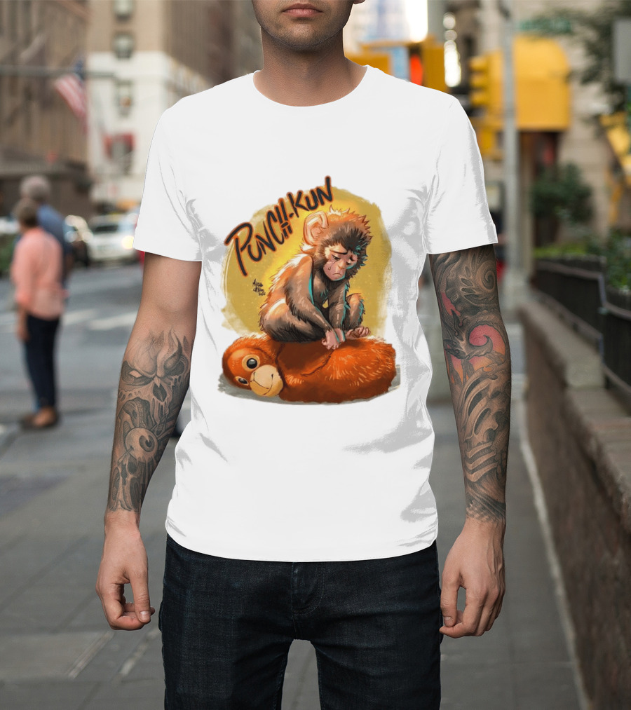 Punch Kun Sad Monkey Hugging Orange Figure T-Shirt