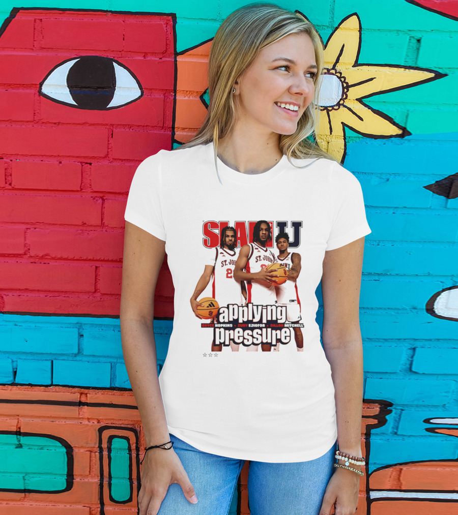 St. John's Red Storm SlamU Applying Pressure Bryce Hopkins Zuby Ejiofor Dillon Mitchell T-Shirt