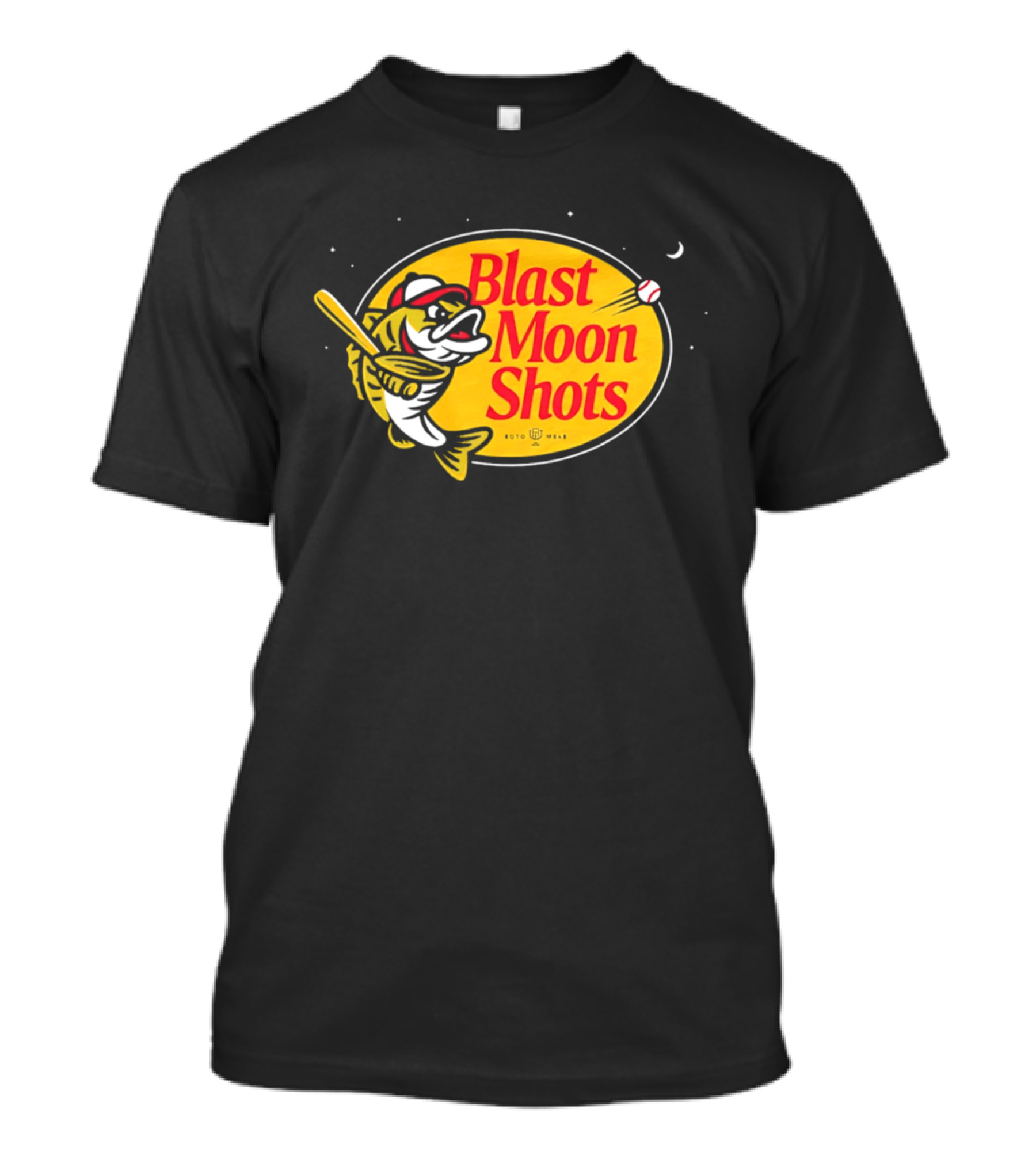 Blast Moon Shots Baseball Fish Swinging Bat T-Shirt