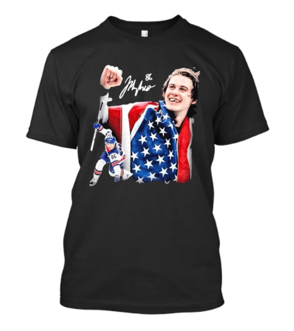 Jack Hughes USA Hockey Golden Goal Celebration T-Shirt