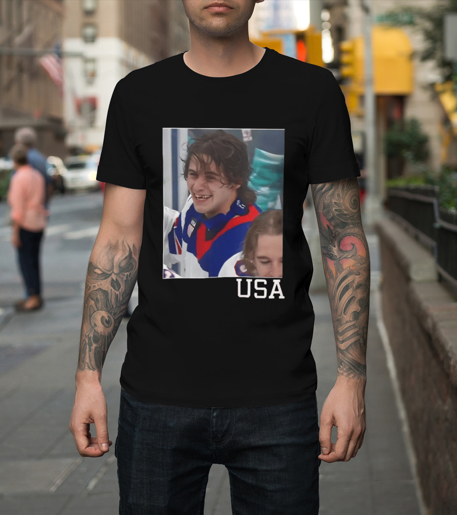Jack Hughes 2026 Winter Olympic Team USA Smile Hockey T-Shirt