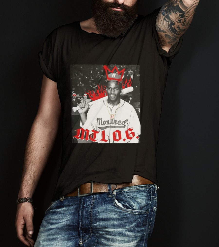 Jackie Robinson Montreal MTL O.G. Baseball Legend Icon Red Crown Flames T-Shirt