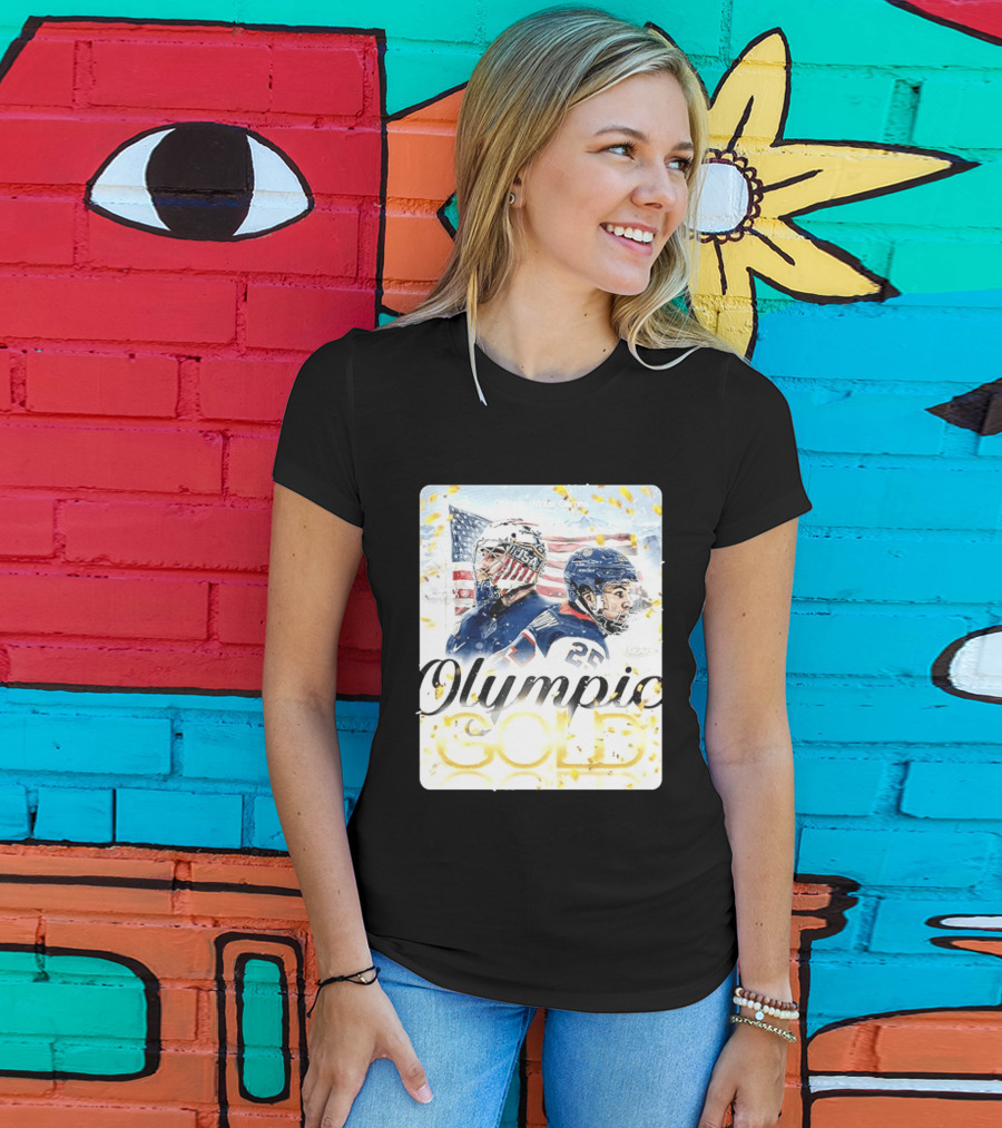 Olympic Winter Games USA Jeremy Swayman Charlie McAvoy Olympic Gold T-Shirt