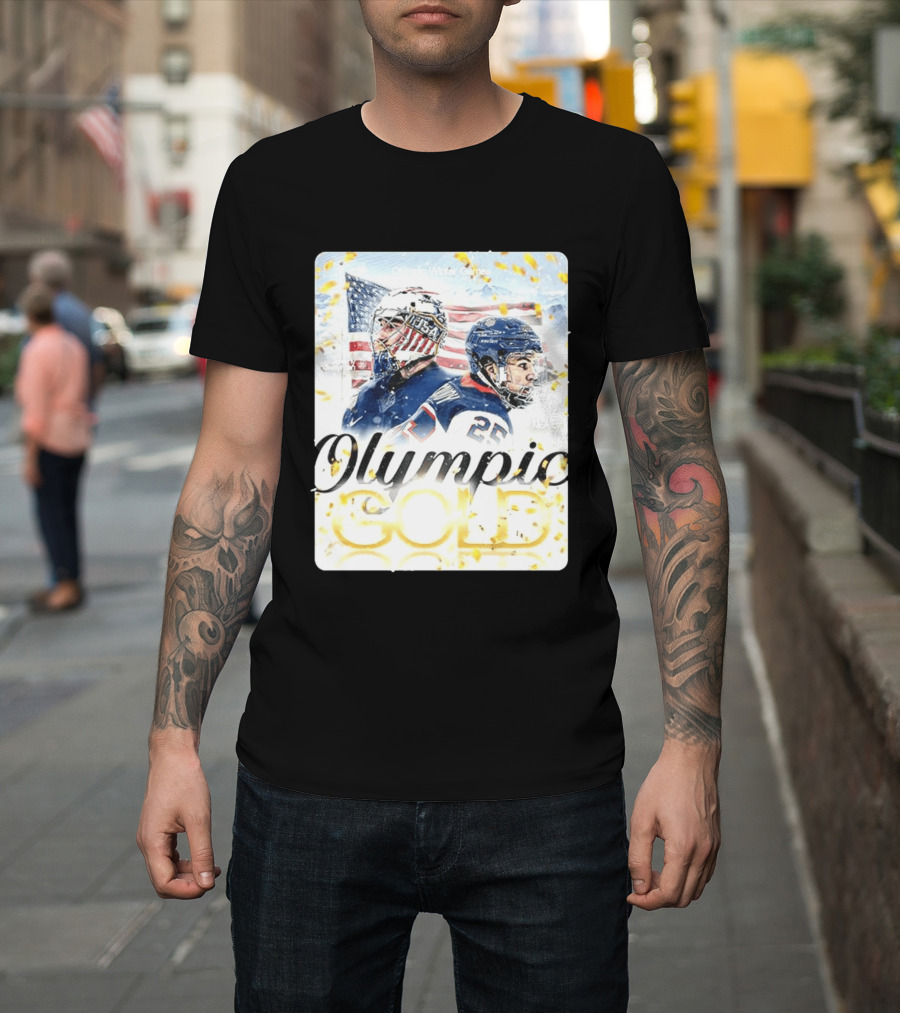 Olympic Winter Games USA Jeremy Swayman Charlie McAvoy Olympic Gold T-Shirt