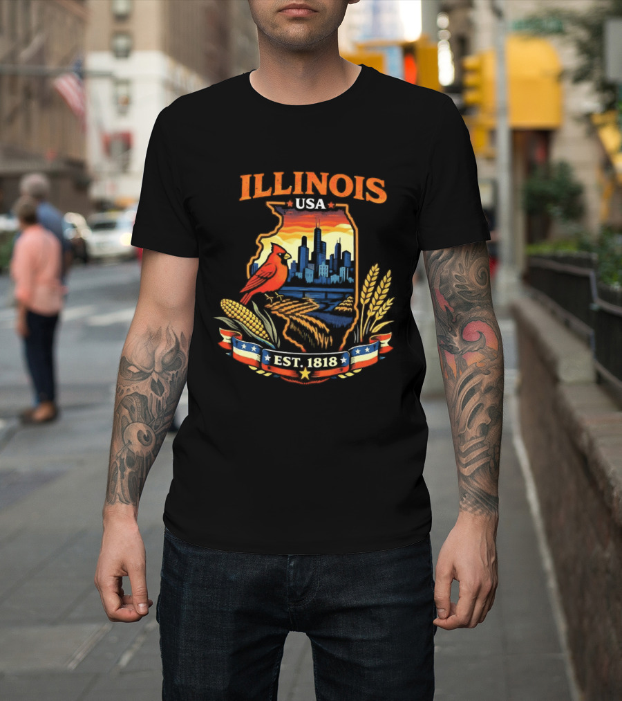 Illinois USA 1818 Cardinal Skyline Corn Wheat T-Shirt