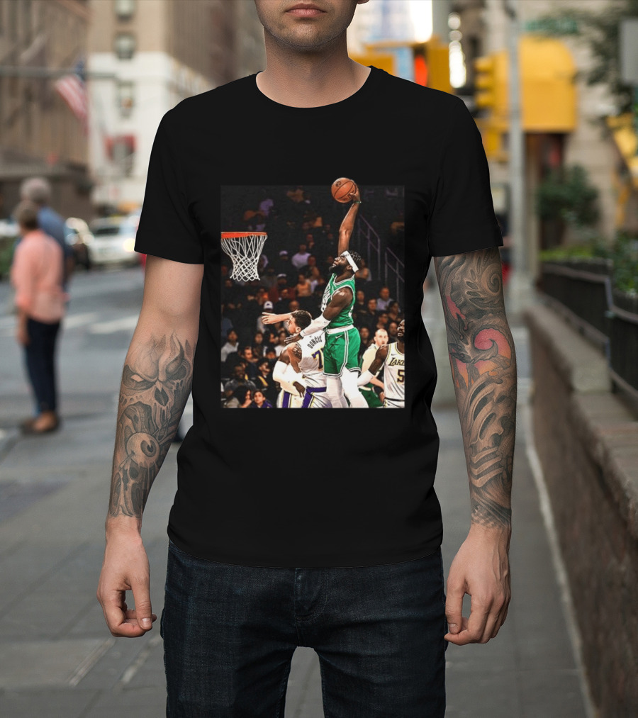 Boston Celtics Neemias Queta Dunking Against Lakers NBA Action T-Shirt