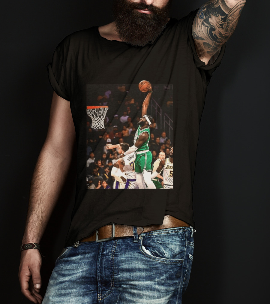 Boston Celtics Neemias Queta Dunking Against Lakers NBA Action T-Shirt