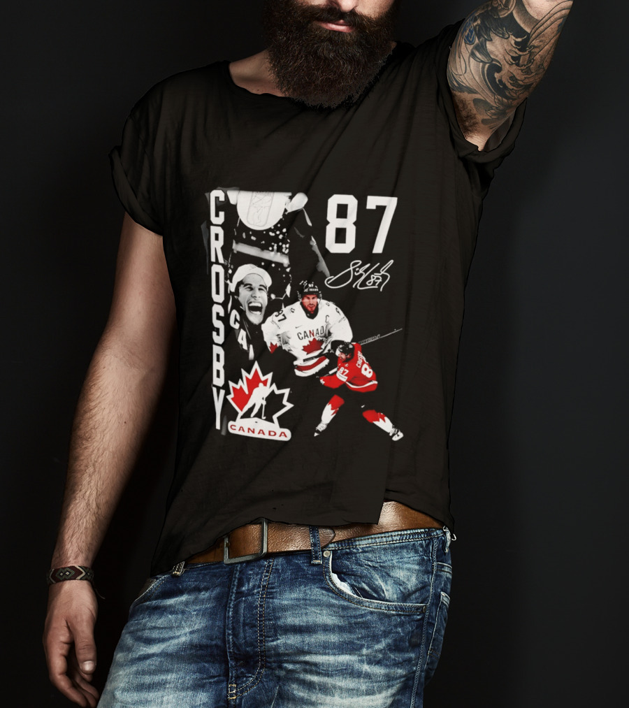 Crosby 87 Canada Hockey Maple Leaf Number Signature T-Shirt
