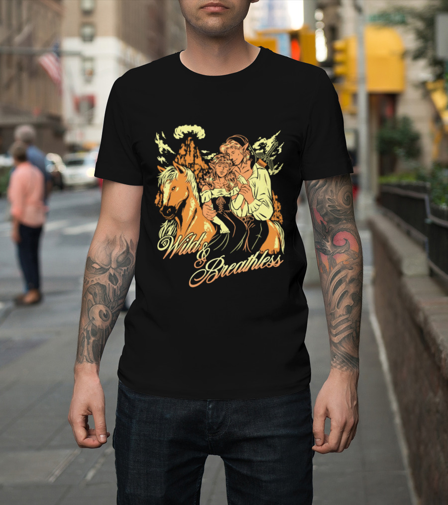 Wild And Breathless Adventure Retro Style Horseback Scene T-Shirt