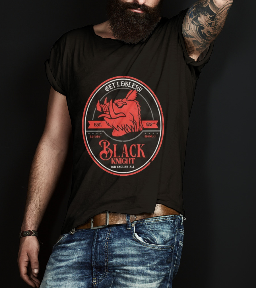 Get Legless Black Knight Old English Ale Est 932AD Wild Boar T-Shirt