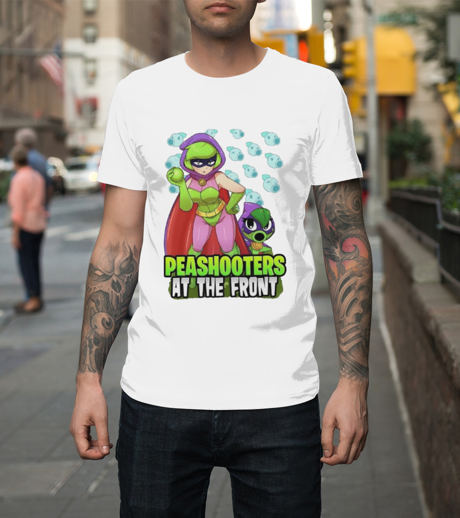 Peashooters At The Front Superhero Style Action Adventure T-Shirt